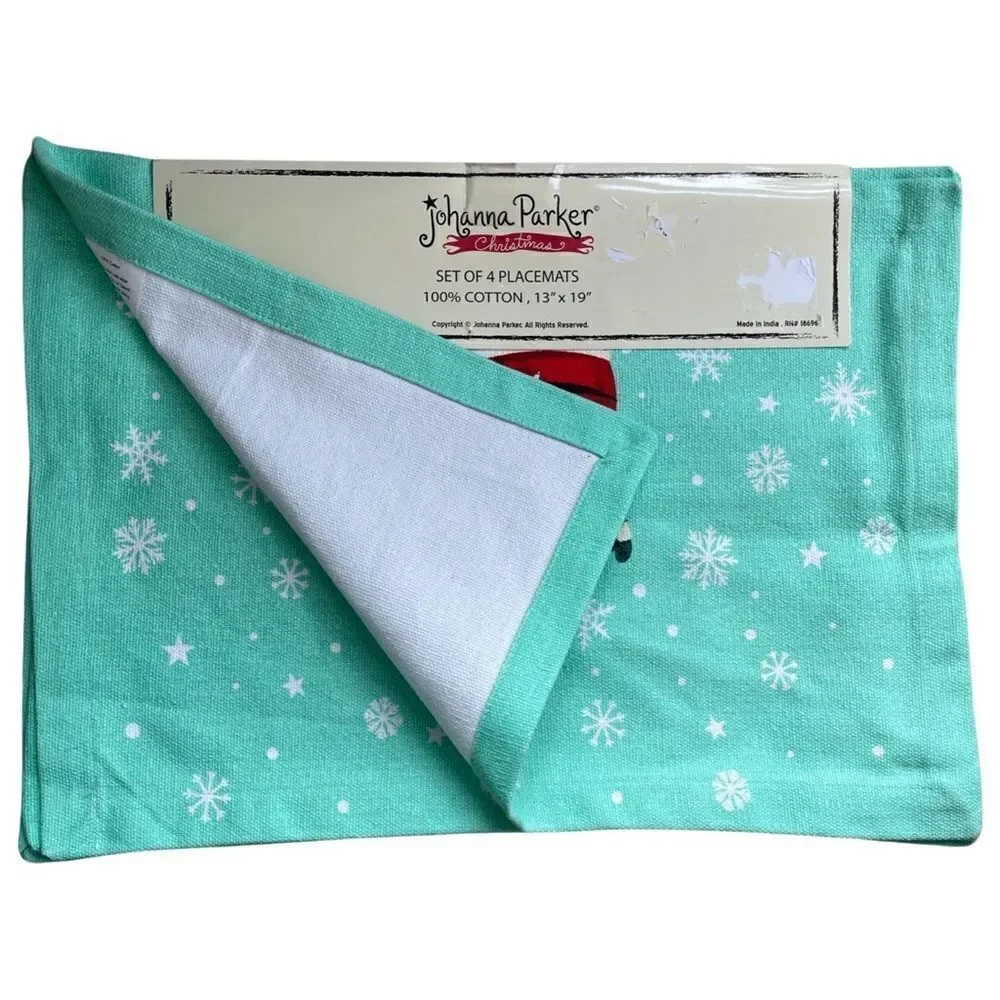 Set 4 Johanna Parker Christmas Retro Santa Claus Placemats Holiday Cotton NWT